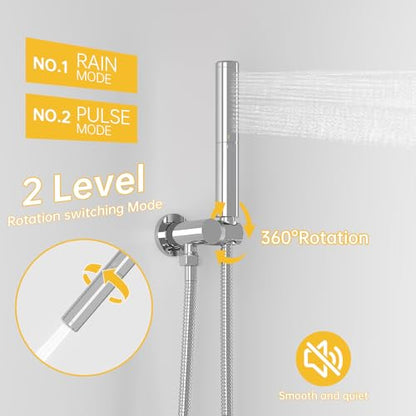 BESy Shower System with 10 Inch Round Rain Shower Head and Handheld Wall Mounted, High Pressure Rainfall Shower Faucet Fixture Combo Set with 2 in 1 Handheld Showerhead for Bathroom, Chrome - color: Chrome