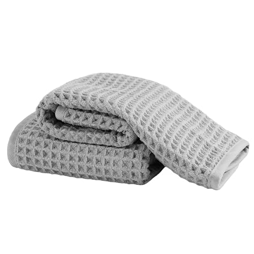 Microfiber Waffle Face Towels, 2 Pieces, Soft, Absorbent, Fast Drying, Lint Free 430 GSM (Silver) - color: Silver