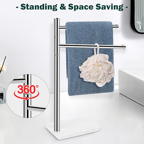 Hand Towel Holder, F-Shape Hand Towel Stand with Marble Base, Stainless Steel Swivel Hand Towel Rack Bar Standing for Bathroom Kitchen Countertop, 2 Arms (Chrome Finish) - color: Chrome Finish