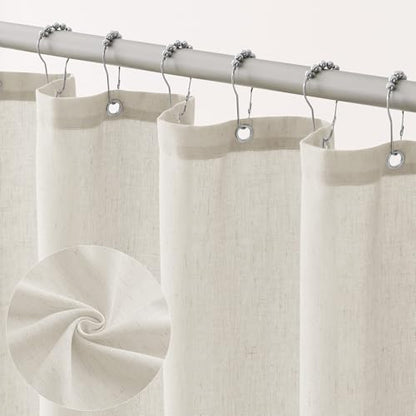 Oatmeal Linen Shower Curtain for Bathroom Water Repellent 72x72 Inch | Neutral Simple French Country Shower Curtains 72 Inches Long Earthy Tone Greige Taupe Greyish Beige with Hooks Flax Burlap - color: Linen, size: 72"W x 72"L (Pack of 1)