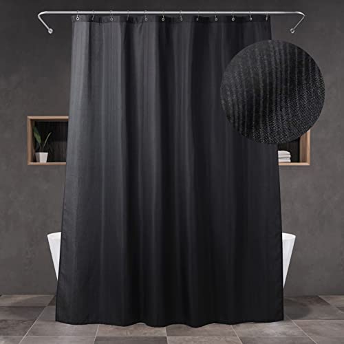 Black Shower Curtain for Bathroom: Water Repellent Quick Dry - 78"Lx72"W | Striped Textured Linen Style Polyester Fabric Bath Curtain, Solid Simple Elegant Lightweight, Machine Washable, Semi-Sheer - color: Black, size: 72"W x 78.7"L (Pack of 1)