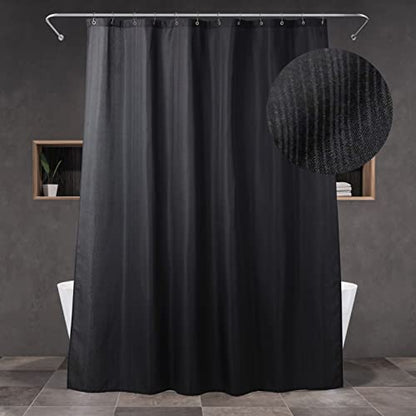Black Shower Curtain for Bathroom: Water Repellent Quick Dry - 84"Lx72"W | Striped Textured Linen Style 84 IN Extra Long Polyester Fabric Bath Curtain, Simple Elegant Lightweight Washable Semi-Sheer - color: Black, size: 72"W x 84"L (Pack of 1)