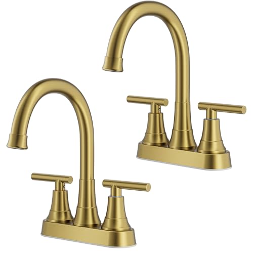 FORIOUS Brushed Gold Bathroom Faucets, 4 Inch Centerset Vanity Faucet Gold | CUPC Centerset Bathroom Sink Faucet Gold 2 Hole or 3 Holes, Two Handle 4In Gold Faucet Bathroom for Renovation and Upgrading - color: Brushed Gold × 2
