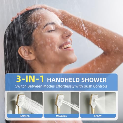 Shower Faucet Set With Handheld Shower Head Gold | Rain shower Head With Handheld Sprayer - color: Glod
