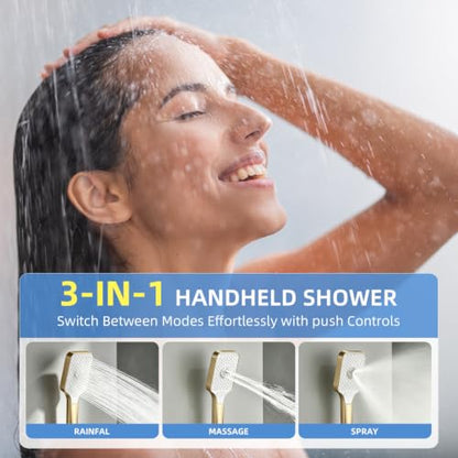 Shower Faucet Set With Handheld Shower Head Gold | Rain shower Head With Handheld Sprayer - color: Glod