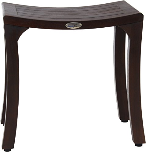 AquaTeak Patented 18" Asia Curve Mocha-Shield Teak Shower Bench - A. Bench | Durable, Water-Resistant Teak, Shower Chair & Shaving Foot Rest, Indoor/Outdoor Use