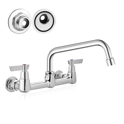 Airuida Wall Mount Commercial Kitchen Faucet,8 Inch Swivel Spout,8 Inch Center Utility Sink Faucet with Dual Handles,Solid Brass 360° Swivel Spout,Commercial Sink Faucet for Kitchen Laundry,Chrome | Commercial Sink Faucet,Dual Handles,Utility Sink Faucet,