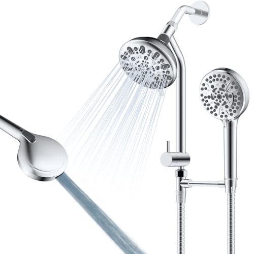 All Metal Dual Shower Head Easy Reach, High Pressure 10-Spray Handheld & Rainfall Shower Head Combo with Shower Extension Arm, 71" Hose, 3-way Diverter, Brass Shower Bracket, Chrome - color: Chrome, style: 5" Showerhead