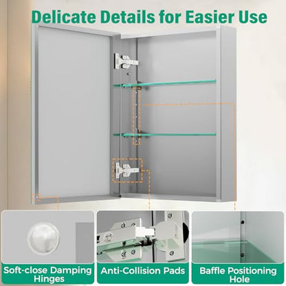 Medicine Cabinet Mirror,Bathroom Mirror with Storage 24 x 32 in | Bathroom Medicine Cabinet With Mirror And Adjustable Shelves, Aluminum Recessed or Wall Mounted Medicine Cabinets - size: 24 x 32 inches