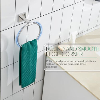 KOKOSIRI Hand Towel Ring Chrome Towel Holders Shower Towel Hanger Bathroom Lavatory Hardware Polished Stainless Steel Wall Mounted, B3010CH - color: Polished Chrome