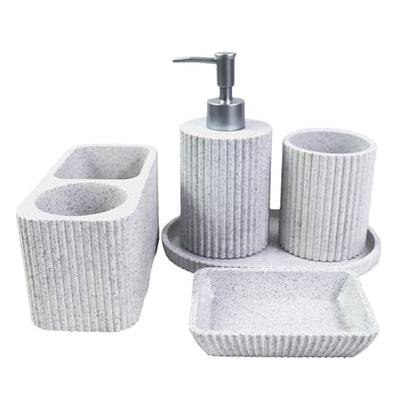 Hymmah Marble Pattern Bathroom Accessories Set, Toothbrush Holdr Set, 5 Pieces Resin Bathroom Set with Toothbrush Holder, Soap Dispenser, Soap Dish,Tumbler (Gray Granite) - color: Gray Granite