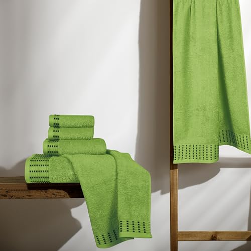 Ultra Soft 6 Pack Cotton Towel Set, Contains 2 Bath Towels 28x55 inch, 2 Hand Towels 16x24 inch & 2 Wash Cloths 12x12 inch, Ideal Everyday use, Compact & Lightweight - Kiwi Green - color: Kiwi Green, size: 6 Pack Set