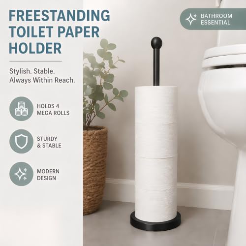 Songtec Toilet Paper Holder Stand, Black Floor Standing Tisse Roll Holder with Reserve for 4 Rolls, Compact Design Bathroom Toilet Paper Storage - Black - color: Black
