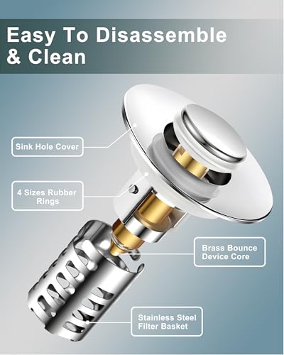 Bathroom Sink Drain Strainer,Universal Fit 99% Bathroom Sink Stopper, Anti-Clog Stainless Steel Drain Filter Basket, Removable Sink Drain for Bathroom Sink Stopper for (1.18'' to 2.17'' inch) Drain