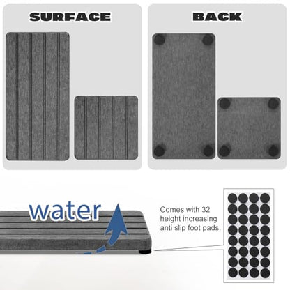 4PCS Fast Drying Diatomite Stone Soap Tray for Bathroom and Kitchen, Vanity Tray, Water Absorbing Coaster - color: Dark Gray 4stripes