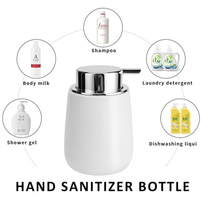 Soap Dispenser Ceramic with Easy-to-Press Pump Hand Lotion Liquid Dispenser for Shampoo Bathroom Kitchen 12 oz - color: Silverwhite