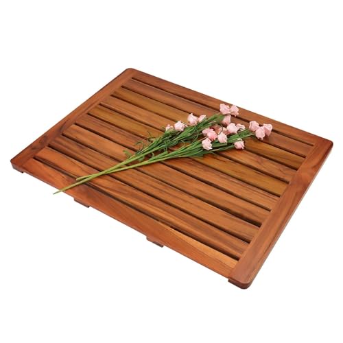 Utoplike (24"x18") Teak Wood Bath Mat, Shower Mats for Bathroom Large | Solid Wooden, with Non-Slip Pads, for Spa Home or Outdoor Inside Shower - size: 24" x 18" (Rectangular)