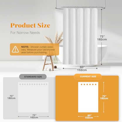 60x72 Linen Textured Waterproof Thick Fabric Shower Curtain Set, White | Narrow Size, 230GSM Polyester, Heavy Duty Cloth, Weighted Hem, 10 Plastic Hooks, Modern Luxury Hotel Style, Machine Washable - color: White, size: 60"W x 72"L (Pack of 1)