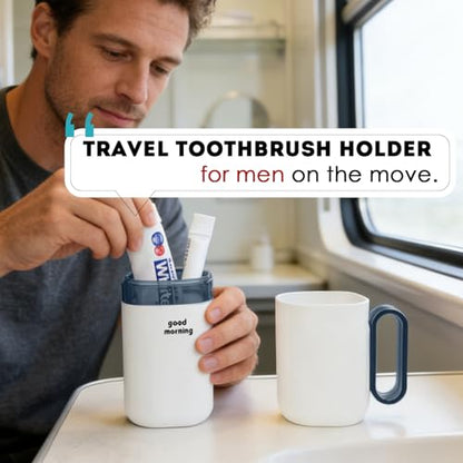 Toothbrush Travel Case,Toothbrush Holder and Rinse Cup with Handle Travel Toothbrush Cup,Multifunctional Toothbrush Covers,Large Capacit Travel Toothbrush Holder with Mouthwash Cup (Blue) - color: 1pcs-grayish Blue