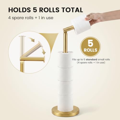 Cesun Free Standing Toilet Paper Holder Stand with Weighted Base, Gold | SUS304 Rustproof Steel | Thick Non-Slip Base | Swivel Pivot Design | Slim Footprint | Holds 5 Rolls - color: Gold