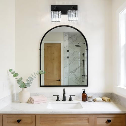 Black Crystal Bathroom Vanity Light, 2-Light Modern Bathroom Lighting Fixtures Over Mirror, Matte Black Wall Sconce with Square Shade - color: Black-Square Shade, size: 2-LIGHT