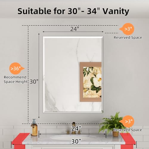 24x30 Inch Medicine Cabinet with Beveled Mirror, Aluminum Medicine Cabinet | Double Side Mirror Door, Adjustable Glass Shelves, Surface or Recessed Mount Bathroom Mirrors with Storage, Black - size: 24 in. x 30 in.