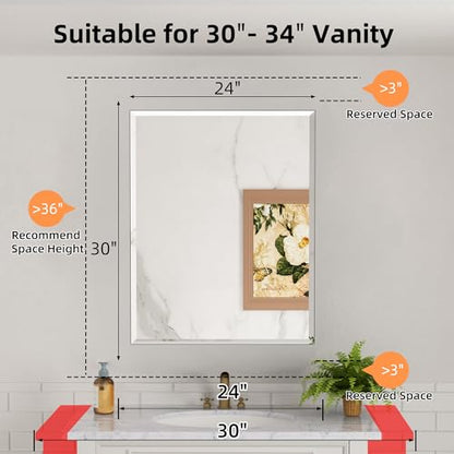 24x30 Inch Medicine Cabinet with Beveled Mirror, Aluminum Medicine Cabinet | Double Side Mirror Door, Adjustable Glass Shelves, Surface or Recessed Mount Bathroom Mirrors with Storage, Black - size: 24 in. x 30 in.
