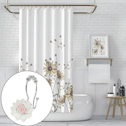 Flower Decorative Shower Curtain Hooks12pcs Shower Curtain Rings Rust Proof Double Glide Shower Curtain Hooks Shower Curtain Rings for Bathroom and Living Room