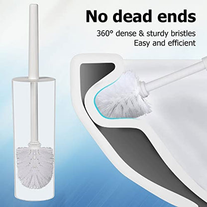 Topsky Toilet Brush & Holder Set, 2 Pack Plastic Round Barrel Loo Brush with 2 Replacement Heads, Durable for Bathroom, White - color: White