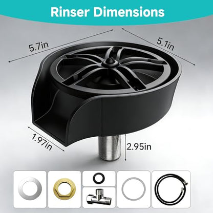 Glass Rinser for Kitchen Sink, Cup Cleaner Sink Attachment, Cup Rinser for Sink High Pressure Cup Washer with Pull-out Spray, Bar Cafe Restaurant Bottle Rinser, 360 Degree Rotating Quick Clean (Black)