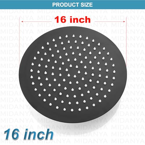 Midanya Round Rain Shower Head,High Pressure,Matte Black 16 Inch | 360°Swivel,Ceiling or Wall Mount,Waterfall Full Body Coverage,Bathroom Remodel,Stainless Steel Large Rainfall Shower Head - color: Black, size: 16 Inch