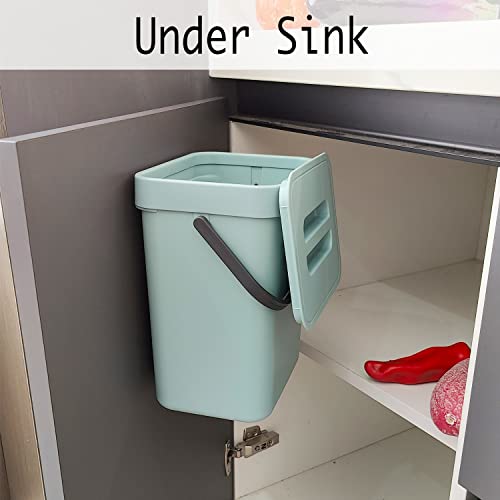 LALASTAR 5L+7L Kitchen Compost Bin, Hanging Trash Can with Lid for Kitchen Cabinet Door, Under Sink, Wall Mounted Waste Bin for Bathroom, Blue