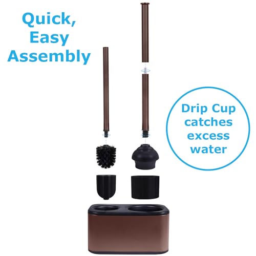 Blue Donuts Toilet Brush and Plunger Set with Holder, Sleek Minimalist Modern Oil Rubbed Bronze Bathroom Accessories Toilet Plunger and Toilet Bowl Brush Combo - color: Bronze