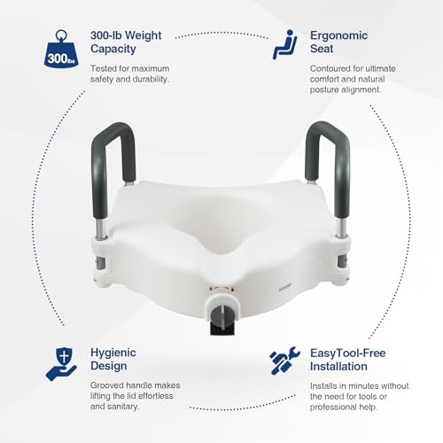 5" Toilet Seat Riser Supports 300lbs Raised Toilet Seat with Removable Padded Arms for Seniors, Pregnant, Handicap(N1FYT14-AZ)