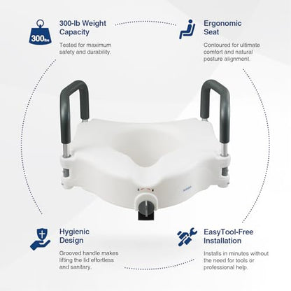 5" Toilet Seat Riser Supports 300lbs Raised Toilet Seat with Removable Padded Arms for Seniors, Pregnant, Handicap(N1FYT14-AZ)