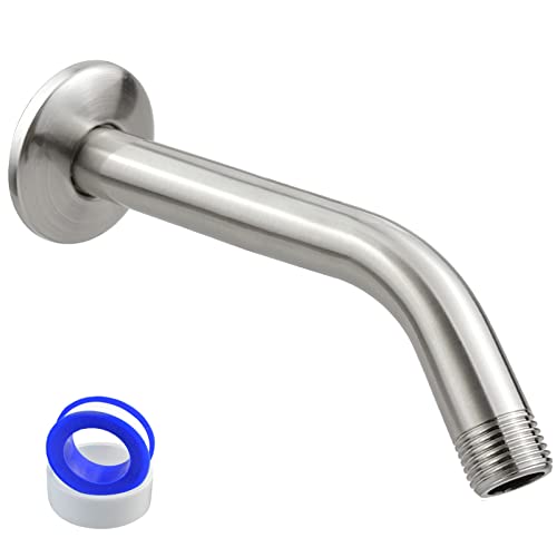 Voolan Shower Arm with Flange and Teflon Tape, Extension Shower Head Arm for Bathroom Fixed Shower Head, Solid Stainless Steel, Wall Mounted (8 Inch,Brushed Nickel) - color: Brushed Nickel, style: 8 Inch