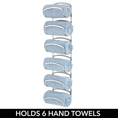 mDesign Metal Towel Shelves – Towel Rack for the Bathroom with 6 Compartments – Practical Bathroom Accessories for Both Large and Small Towels – Silver - color: Chrome