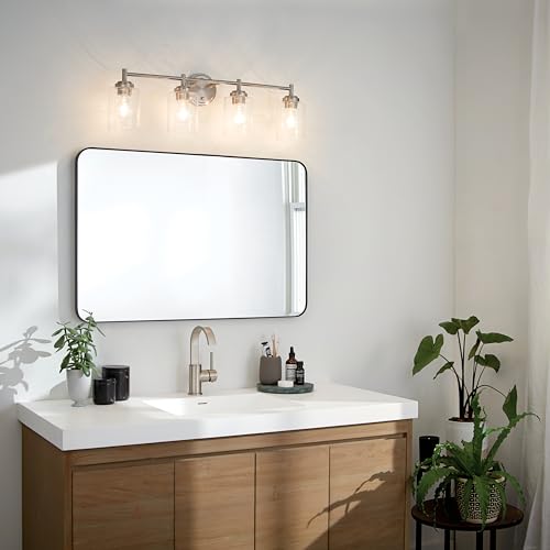 Kichler Winslow 30" Vanity Light in Brushed Nickel, 4-Light Transitional Bathroom Light with Clear Seeded Glass. (30" W x 9.25" H), 45887NI - color: Brushed Nickel, size: 30"