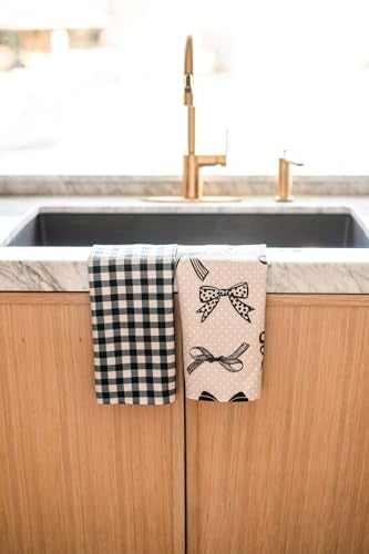 Kitchen Towels, Dish Towels for Kitchen, 2 Pc Kitchen Towel Set | Microfiber Waffle Towels, 16 x 26 inches, with Hanging Loops, Reusable Tea Towels, Cute Kitchen Towels - 2 Pack - color: Black and Beige and Navy Blue