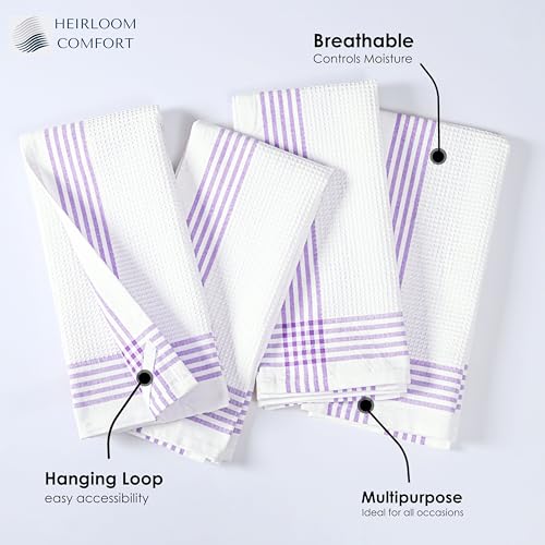 Lavender and White Kitchen Towels 5 Pack, 16x26 Inch, 100% Cotton Waffle Weave, Super Absorbent, Quick Dry, Soft & Durable Dish Towels for Drying, Cooking, Cleaning Tasks - color: Lavender, White, style: 5 Pack