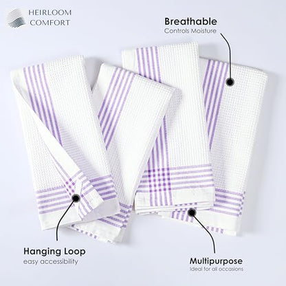 Lavender and White Kitchen Towels 12 Pack, 16x26 Inch, 100% Cotton Waffle Weave, Super Absorbent, Quick Dry, Soft & Durable Dish Towels for Drying, Cooking, Cleaning Tasks - color: Lavender, White, style: 12 Pack