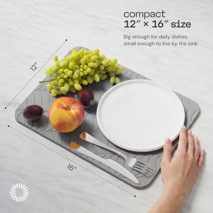 Deepstone Diatomite Stone Dish Drying Mat – Fast-Drying Natural Diatomaceous Earth Kitchen Countertop Drying Board – Super Absorbent & Non-Slip, 16 x 12 in (Gray) - color: Gray