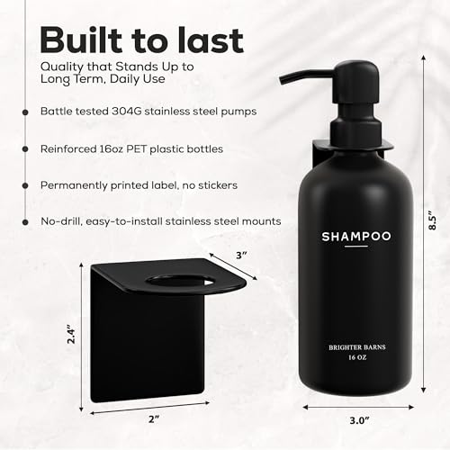 Black Shampoo and Conditioner Dispenser Set Wall Mounted by Brighter Barns - 3 Chamber No Drill Shampoo Bottles for Shower Wall - Refillable Plastic Shower Soap Dispenser for Airbnb, RV, Hotel (Black) - color: Modern (Black)