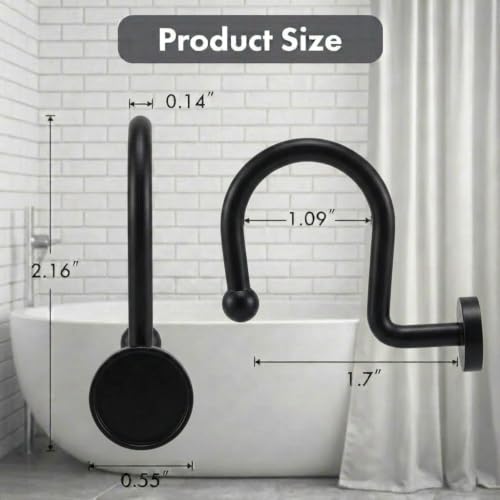 Bathway Plastic Shower Curtain Hooks, 12 Pcs, Black, Decorative Hooks | Waterproof, Rust-Proof, Sturdy, Wear-Resistant, Drop-Proof, Multifunctional, Easy to Install, Classic and Attractive - color: Black