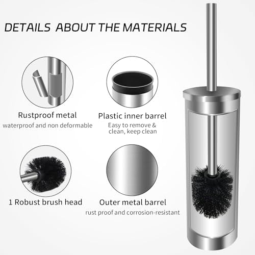 Stainless Steel Toilet Brush with Holder Set for Bathroom Storage and Organization Toilet Bowl Cleaner Brush and Holder (1, Silver) - color: Silver