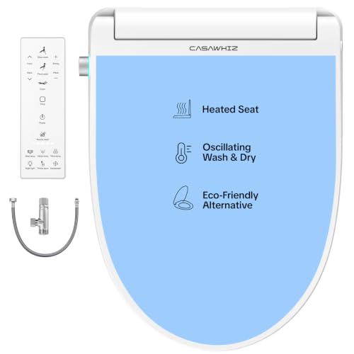 Bidet Toilet Seat in Elongated White – 4 Cleaning Modes | Bidet with Dryer Heated, Warm Water, Automatic Odor Removal, Remote Control | Smart Toilet Seat with Night Light for Families