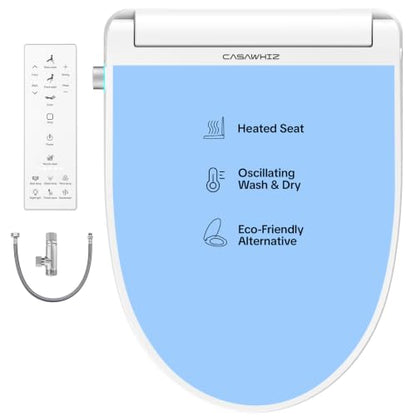 Bidet Toilet Seat in Elongated White – 4 Cleaning Modes | Bidet with Dryer Heated, Warm Water, Automatic Odor Removal, Remote Control | Smart Toilet Seat with Night Light for Families