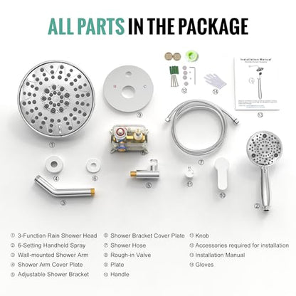 SR SUN RISE Shower Faucet - 8 Inch Multifunctional High Pressure Shower Head System with Handheld Shower Head Fixtures - Valve Included - Polished Chrome - color: Polished Chrome, size: 8 Inch