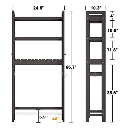 Over The Toilet Storage, Bamboo 3-Tier Over-The-Toilet Space Saver Organizer Rack, Stable Freestanding Above Toilet Stand with 3 Hooks for Bathroom, Restroom, Laundry, Espresso - color: Espresso