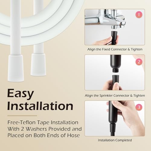 15 Inches Silicone Shower Hose Replacement, Anti-Kink Designed Handheld Shower Head Hose Ultra-Soft Hoses Extension with Brass Insert & Nut, White - color: White, size: 15 inches